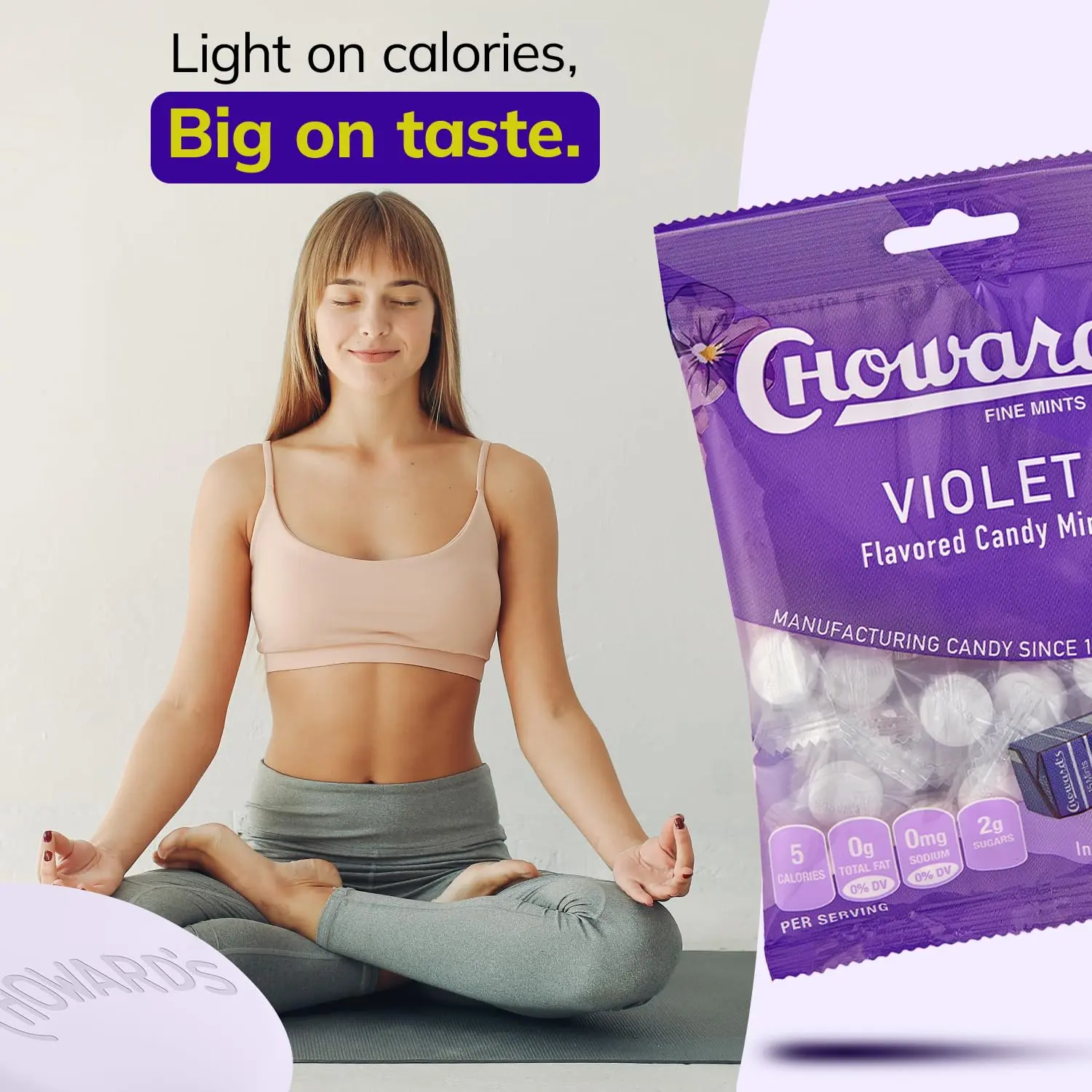 Three bags of Choward's Violet Mints Candy, each with 49 individually wrapped mints, offering a nostalgic and refreshing treat.