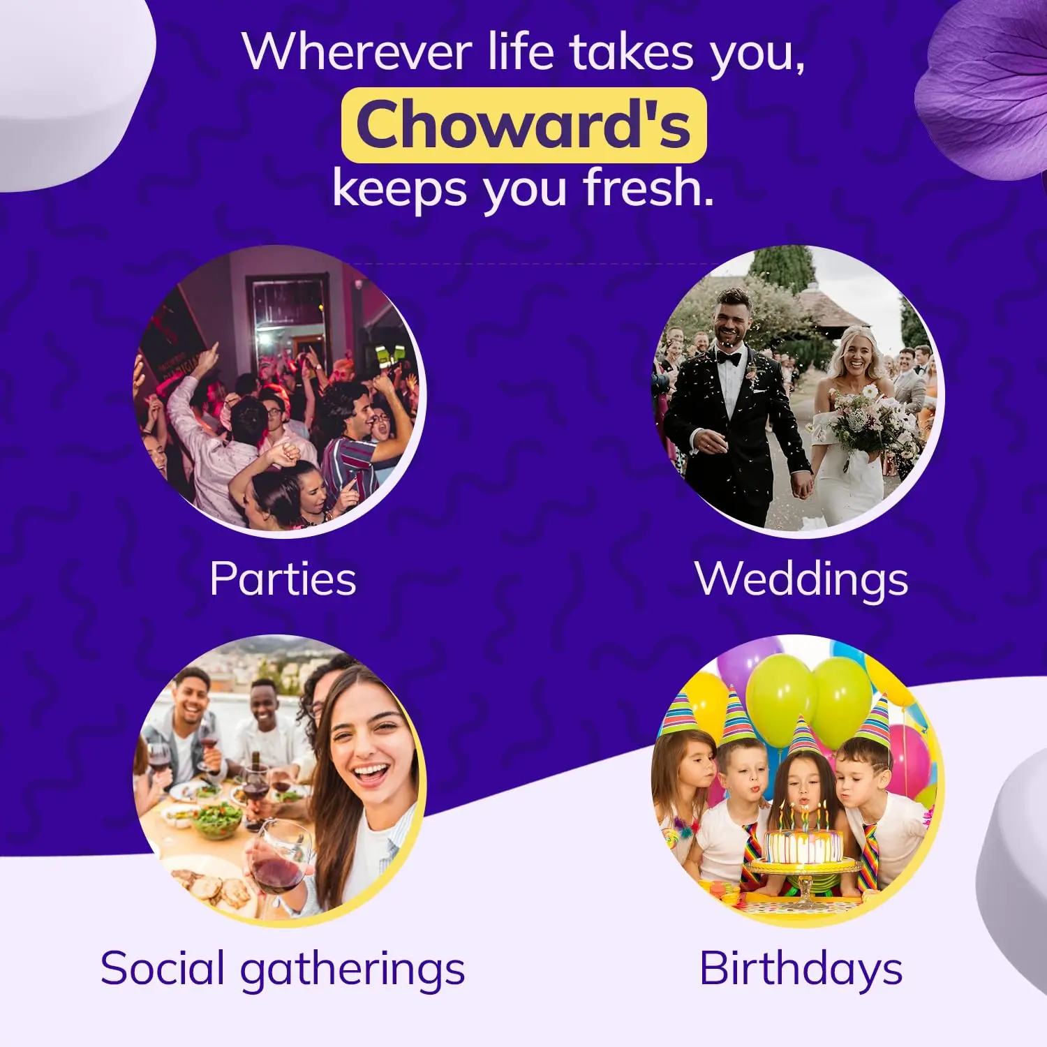 Three bags of Choward's Violet Mints Candy, each with 49 individually wrapped mints, offering a nostalgic and refreshing treat.