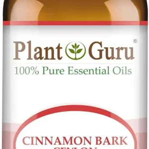 One ounce bottle of Plant Guru Cinnamon Bark Ceylon Essential Oil, a 100% pure and natural therapeutic grade oil sourced from Sri Lanka with no added ingredients.