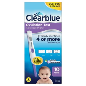 Clearblue Advanced Digital Ovulation Test identifies high and peak fertility days with over 99% accuracy for maximizing chances of getting pregnant.