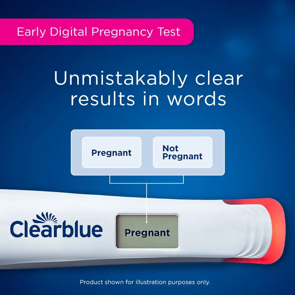 Three Clearblue pregnancy tests, including early detection, digital, and rapid tests, offering over 99% accuracy and results up to 6 days sooner.
