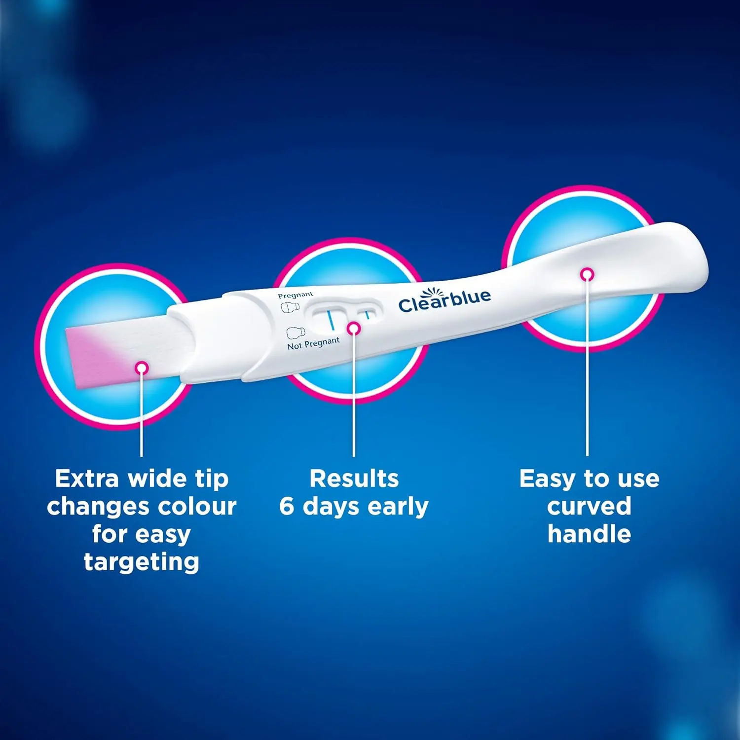 A Clearblue Ultra Early pregnancy test, which can deliver results up to 6 days sooner than your missed period with over 99% accuracy from the day of expected period.