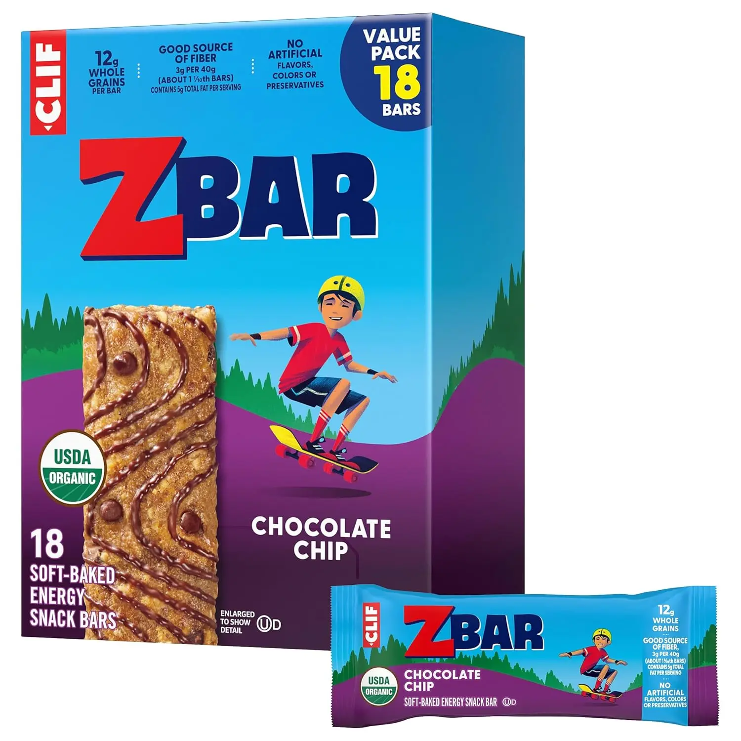 CLIF Kid Zbar chocolate chip granola bars are a nutritious and delicious organic snack made with whole grains and no high fructose corn syrup, perfect for lunchboxes.