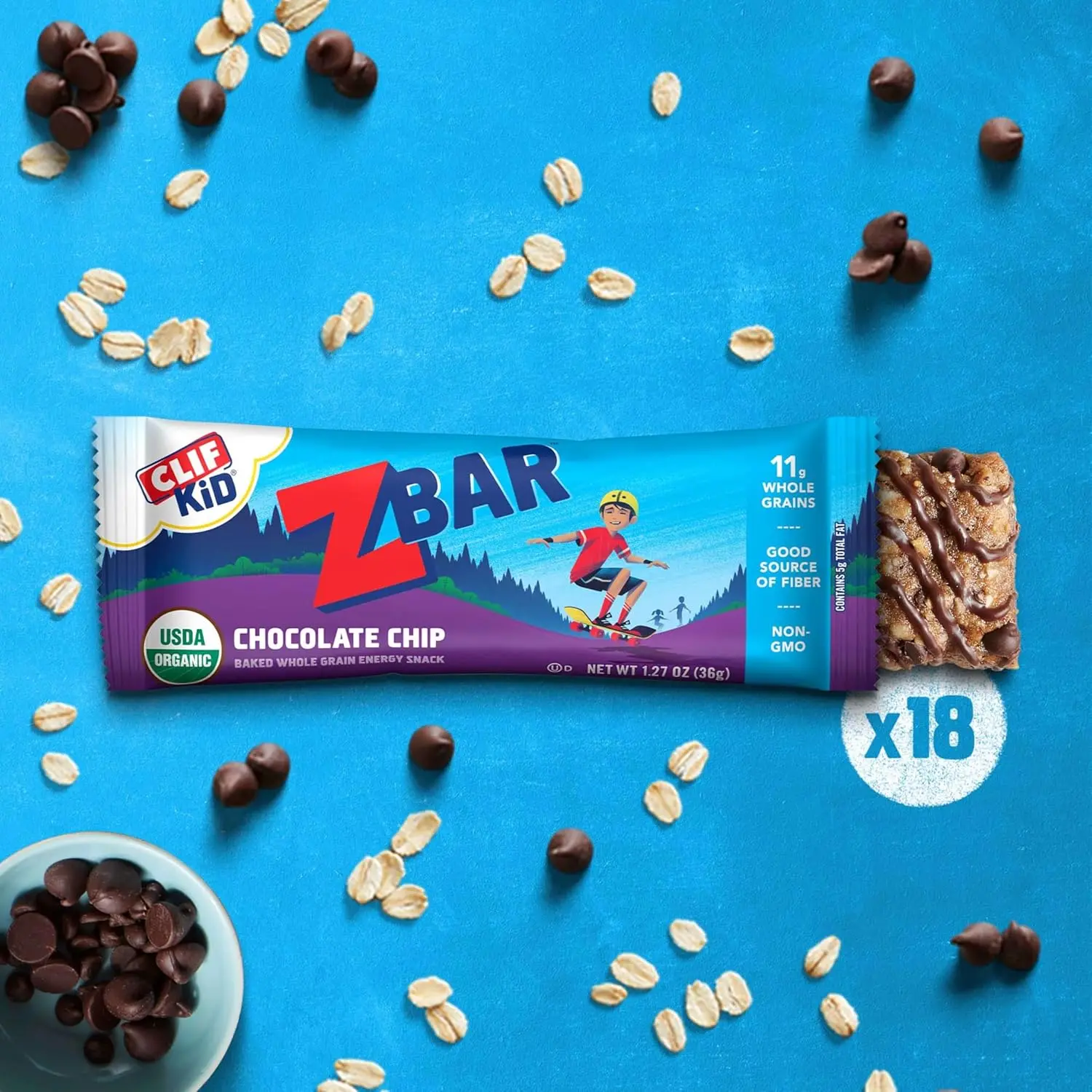 CLIF Kid Zbar chocolate chip granola bars are a nutritious and delicious organic snack made with whole grains and no high fructose corn syrup, perfect for lunchboxes.