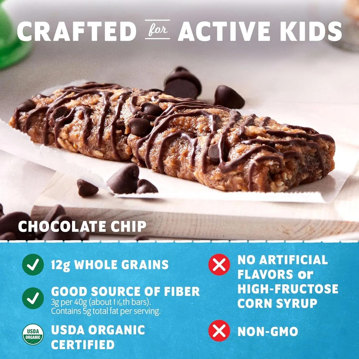 CLIF Kid Zbar chocolate chip granola bars are a nutritious and delicious organic snack made with whole grains and no high fructose corn syrup, perfect for lunchboxes.