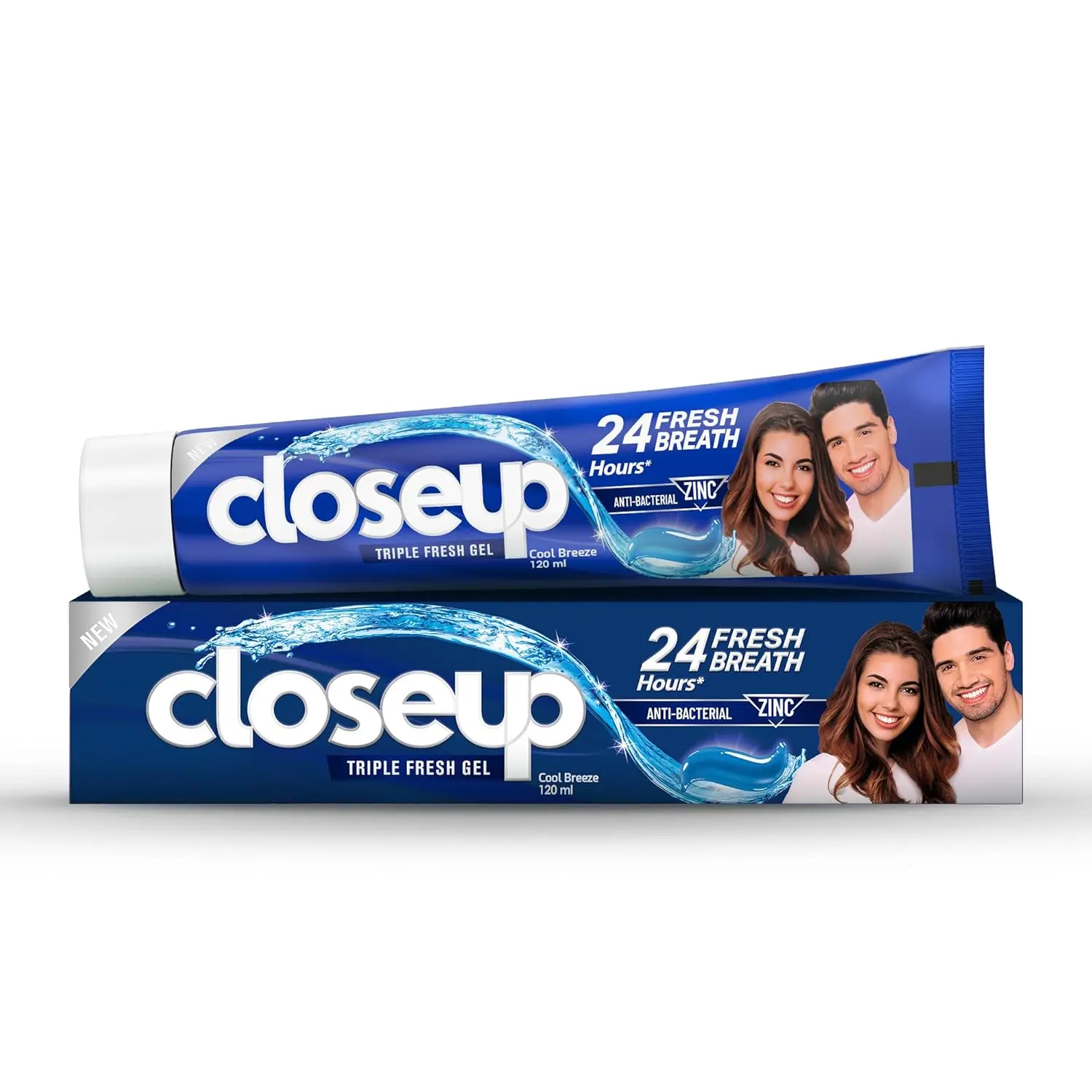 Closeup Triple Fresh Cool Breeze Gel Toothpaste delivers 24-hour fresh breath and a clean mouth.