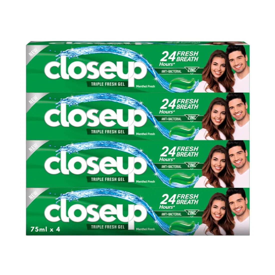 Closeup Triple Fresh Gel toothpaste in Menthol Fresh flavor provides 24-hour fresh breath and deep cleaning for a whole-mouth clean.
