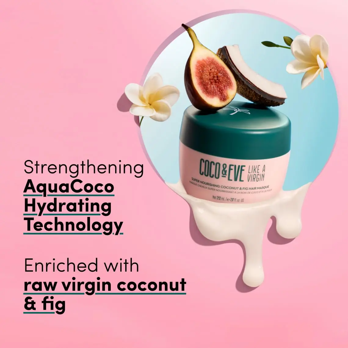 Coco & Eve hair mask transforms dry, damaged hair into shiny, smooth hair with hydrating coconut and fig in just 10 minutes, repairing damage from styling and heat.