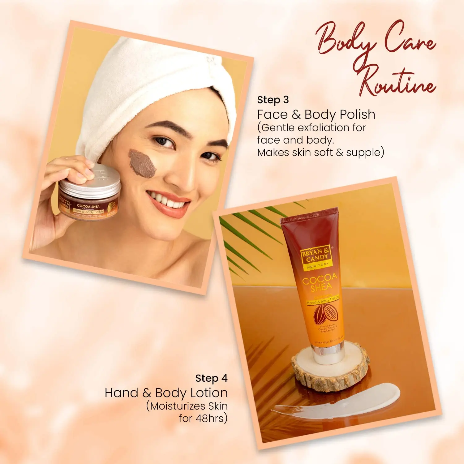 Bryan & Candy Cocoa Shea home spa kit includes sugar body scrub, shower gel, body polish and moisturizing hand and body lotion for gentle exfoliation and brighter skin.