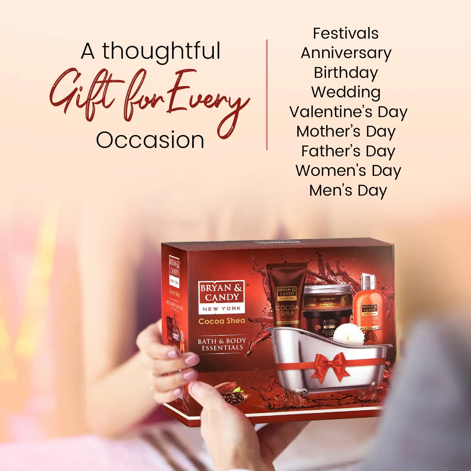 Bryan & Candy Cocoa Shea home spa kit includes sugar body scrub, shower gel, body polish and moisturizing hand and body lotion for gentle exfoliation and brighter skin.