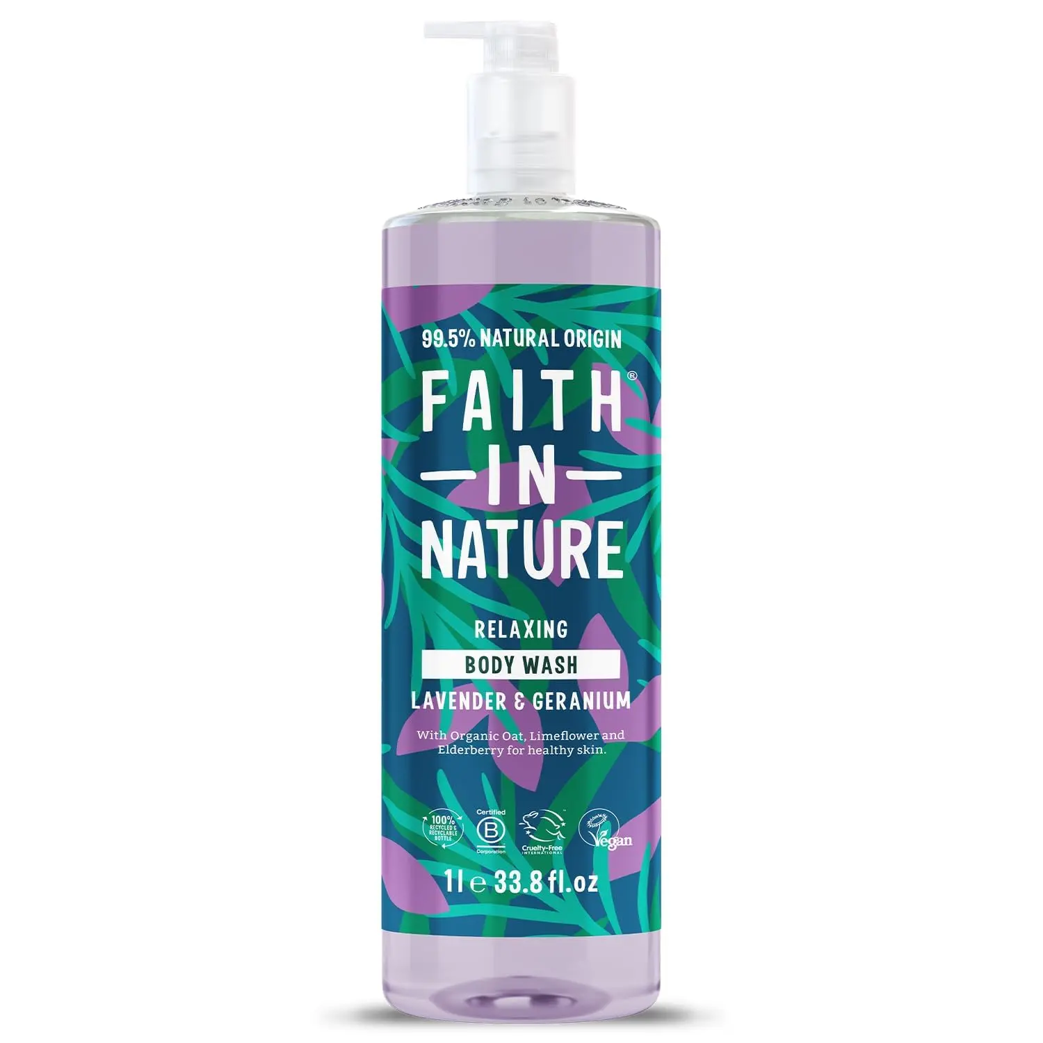 A large bottle of Faith In Nature organic coconut body wash, a vegan and cruelty-free shower gel with a natural coconut aroma.