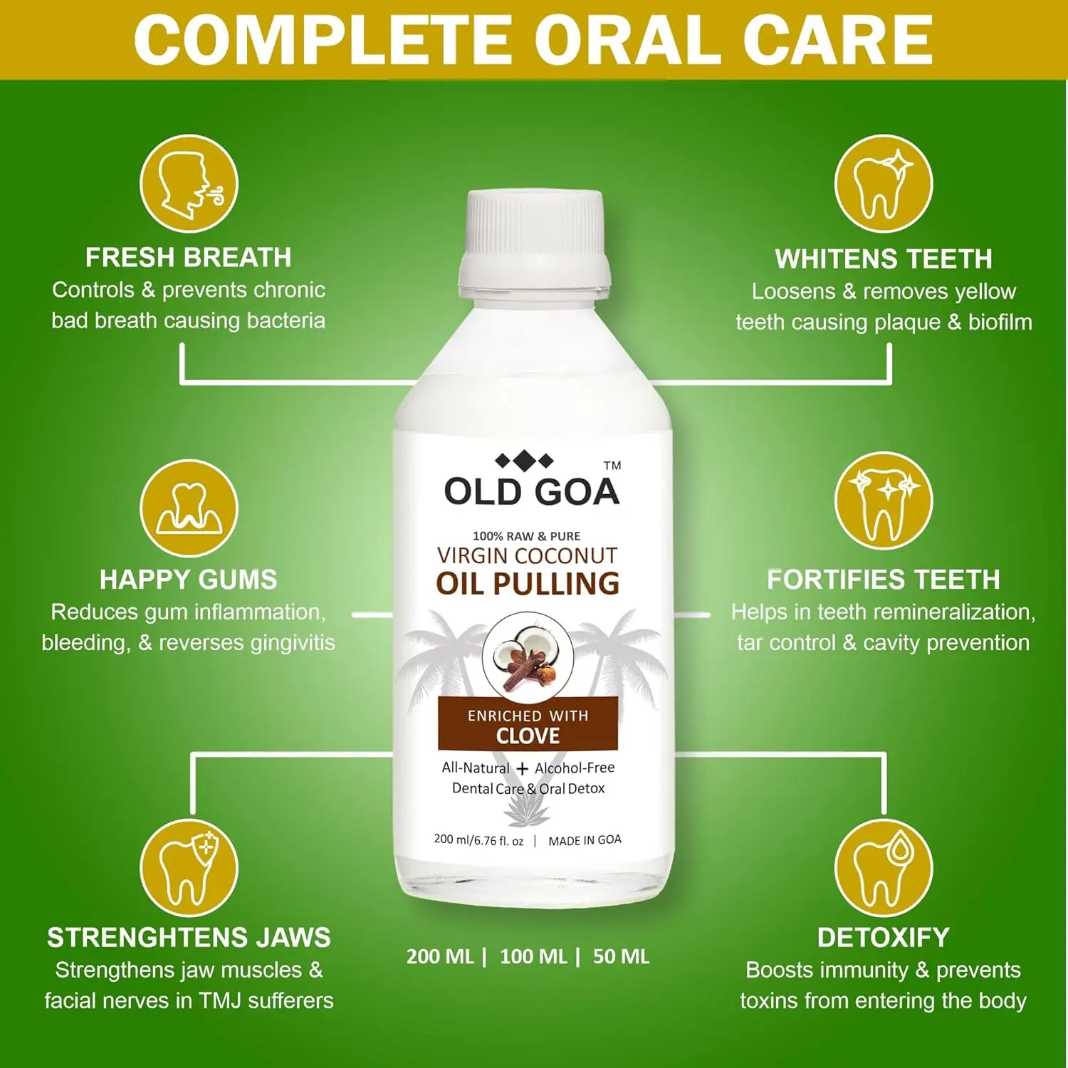 Natural coconut oil pulling mouthwash with clove for fresh breath, healthier teeth and gums.
