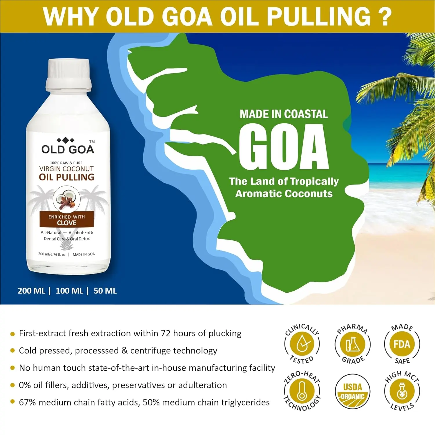 Natural coconut oil pulling mouthwash with clove for fresh breath, healthier teeth and gums.