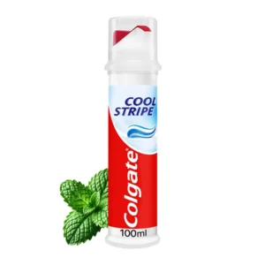 Colgate Cool Stripe toothpaste pump provides cavity protection, strengthens teeth, and freshens breath with its refreshing taste.