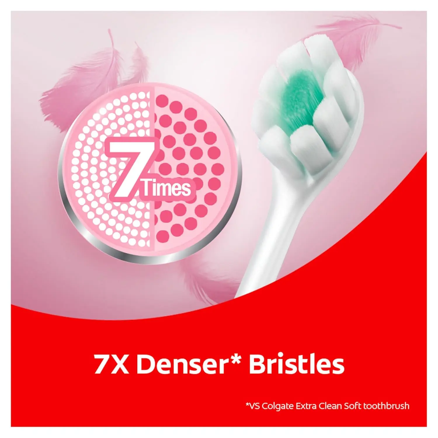 This image shows a 2-pack of Colgate FoamSoft toothbrushes with super dense, thin, soft bristles designed for a gentle, foamy deep clean and easy access to back teeth.
