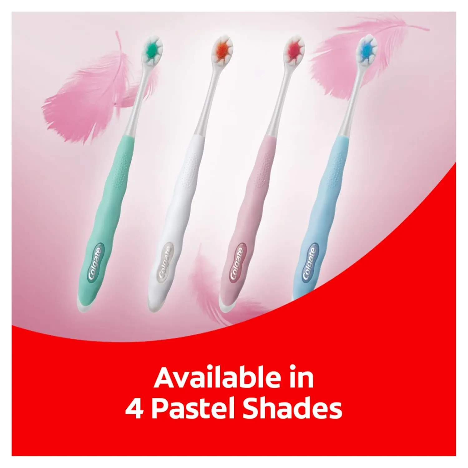 This image shows a 2-pack of Colgate FoamSoft toothbrushes with super dense, thin, soft bristles designed for a gentle, foamy deep clean and easy access to back teeth.