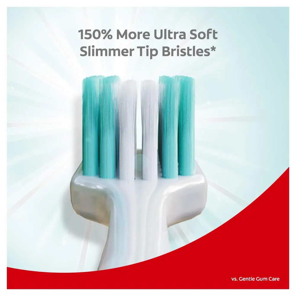 This image shows a four-pack of Colgate Gentle Enamel Toothbrushes with ultra-soft bristles, designed for sensitive teeth and gentle enamel protection.