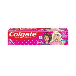 Colgate Kids Barbie fluoride toothpaste for girls 6+ provides clinically proven cavity and enamel protection with gentle cleaning and a mild bubble fruit flavor to encourage regular brushing.
