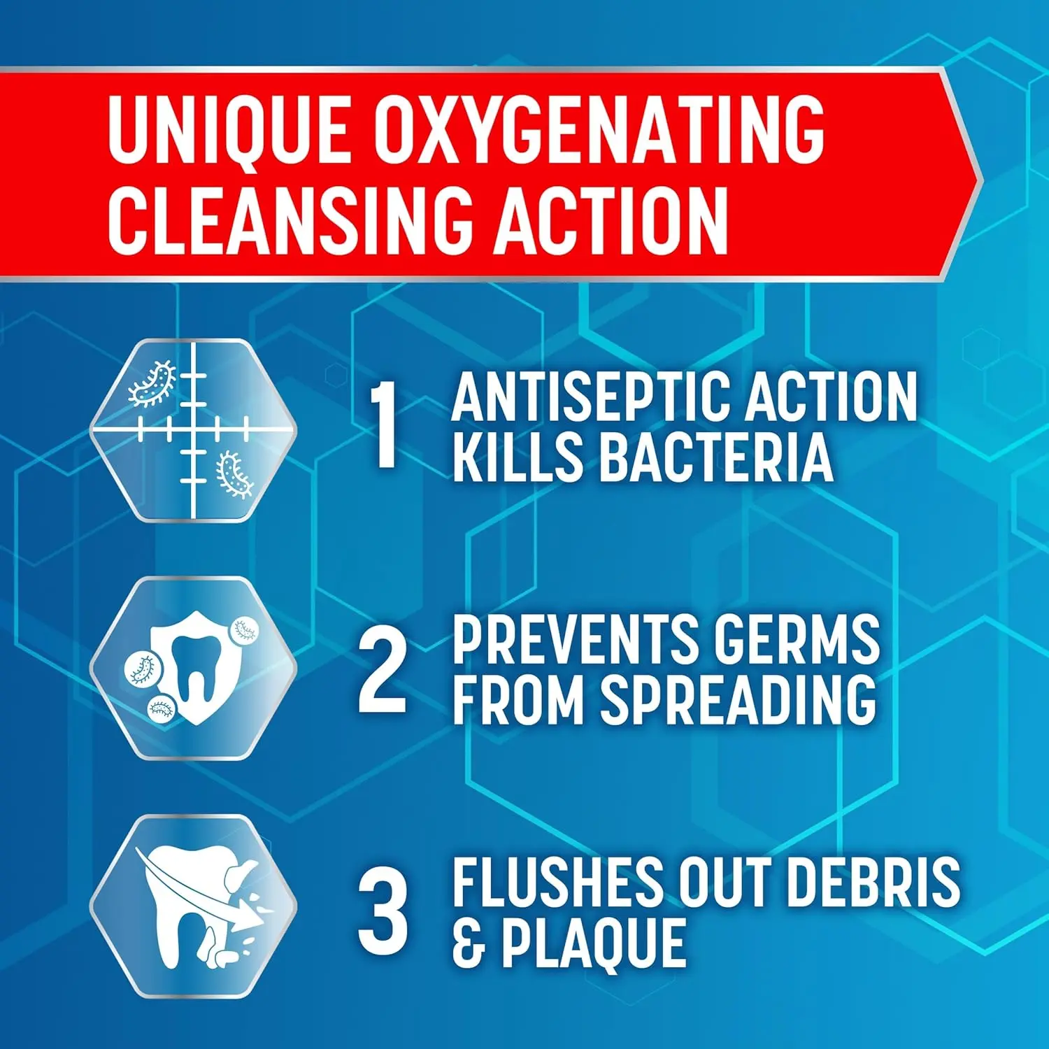 Colgate Peroxyl Mint Mouthwash provides oxygenating cleansing action to kill bacteria, prevent germ spread, relieve minor mouth and gum irritations and reduce gum inflammation.