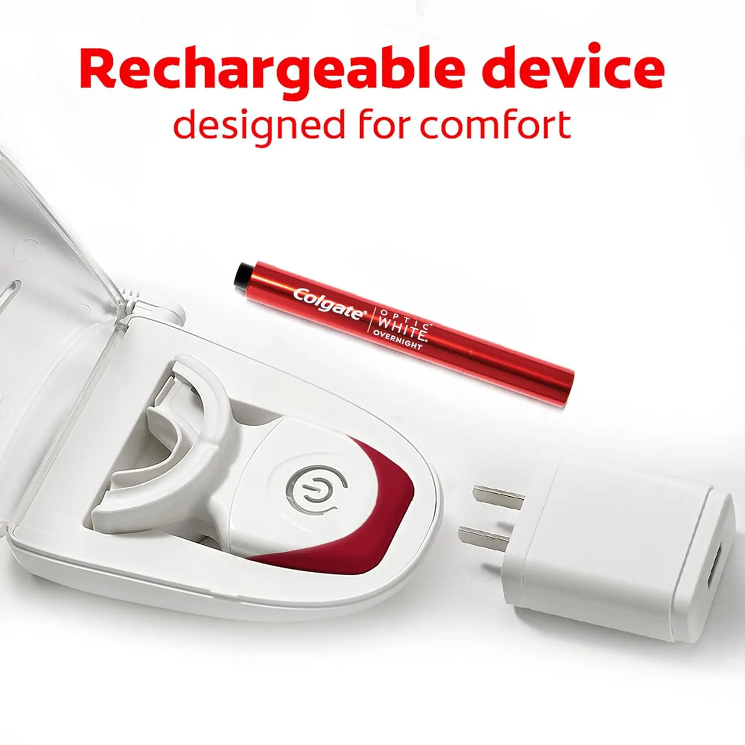 This Colgate Optic White Pro Series whitening kit includes a teeth whitening pen and a rechargeable LED tray for professional-level teeth whitening while you sleep.