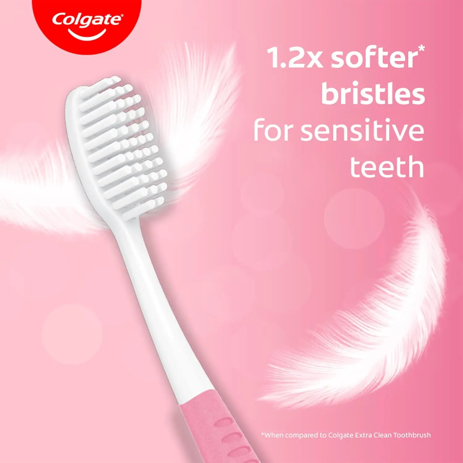 This image shows a pack of four Colgate Sensitive toothbrushes with ultra-soft bristles, designed for gentle and effective cleaning of sensitive teeth and gums.