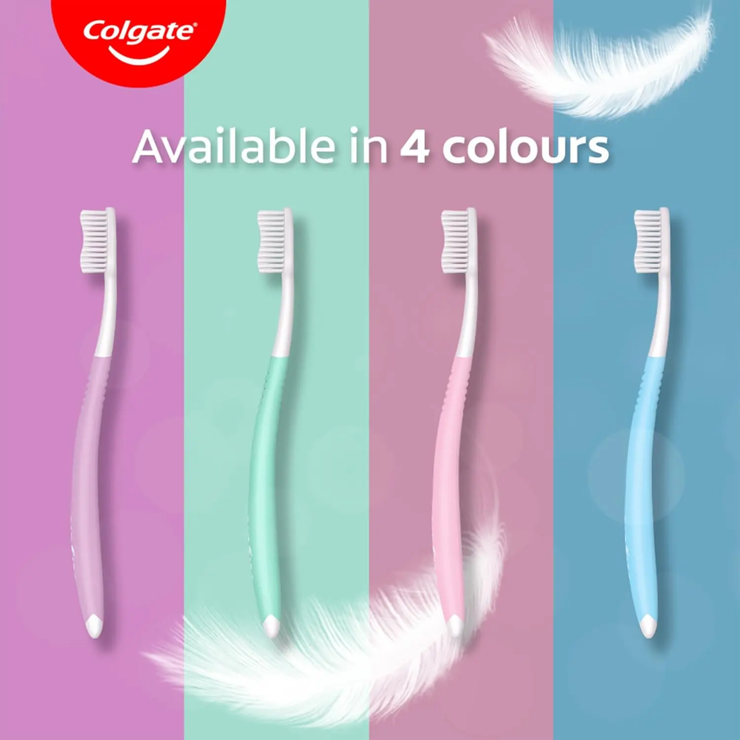 This image shows a pack of four Colgate Sensitive toothbrushes with ultra-soft bristles, designed for gentle and effective cleaning of sensitive teeth and gums.