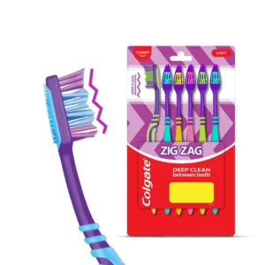 Six Colgate ZigZag soft bristle toothbrushes, a convenient pack for complete oral hygiene.