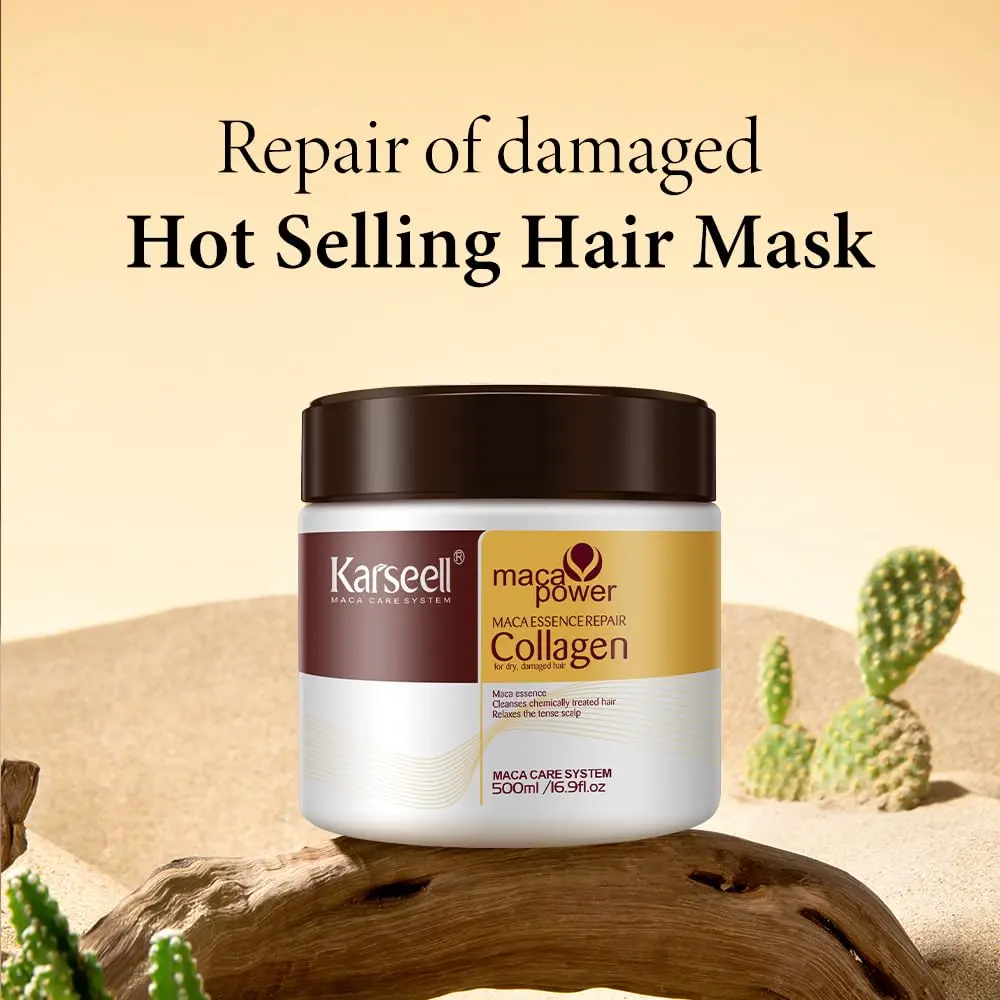 A nourishing collagen hair mask with argan oil deeply repairs and conditions dry, damaged hair, leaving it smooth, shiny, and healthy for all hair types.