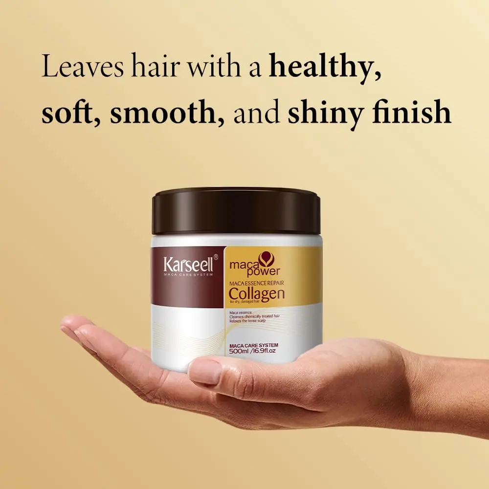 A nourishing collagen hair mask with argan oil deeply repairs and conditions dry, damaged hair, leaving it smooth, shiny, and healthy for all hair types.
