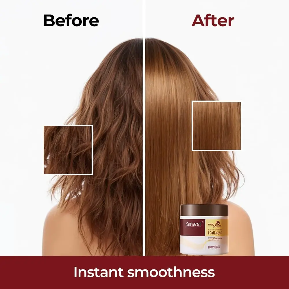 A nourishing collagen hair mask with argan oil deeply repairs and conditions dry, damaged hair, leaving it smooth, shiny, and healthy for all hair types.