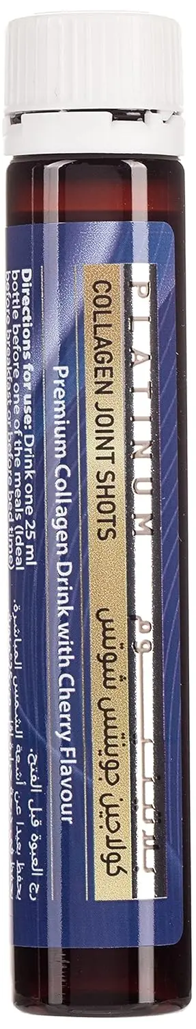 Sunshine Nutrition Platinum Collagen Hair Shots in black current flavor with 10000mg hydrolyzed bovine collagen, vitamins, and minerals to promote healthy hair growth, strength, and shine.