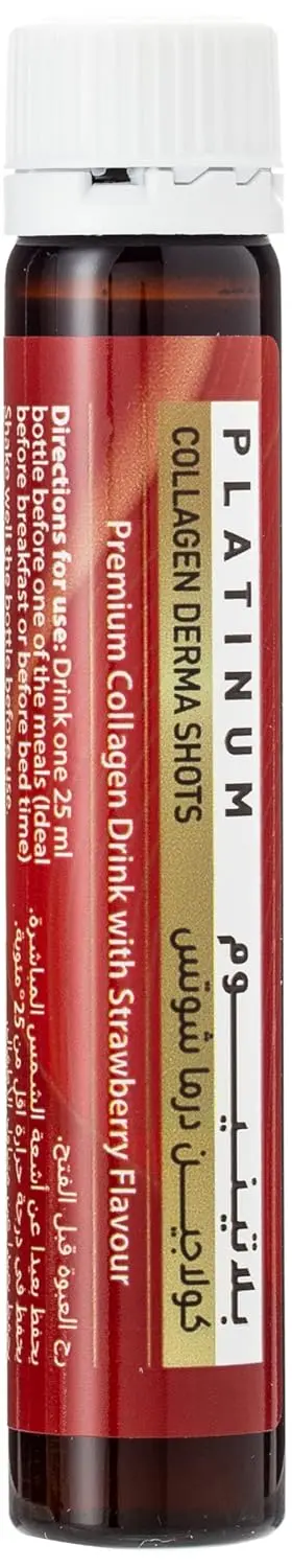 Sunshine Nutrition Platinum Collagen Hair Shots in black current flavor with 10000mg hydrolyzed bovine collagen, vitamins, and minerals to promote healthy hair growth, strength, and shine.