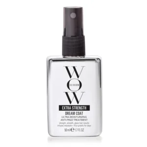 Travel size COLOR WOW Extra Strength Dream Coat for frizz-prone hair promises glassy, smooth, straight, and frizz-resistant styles lasting up to four washes.