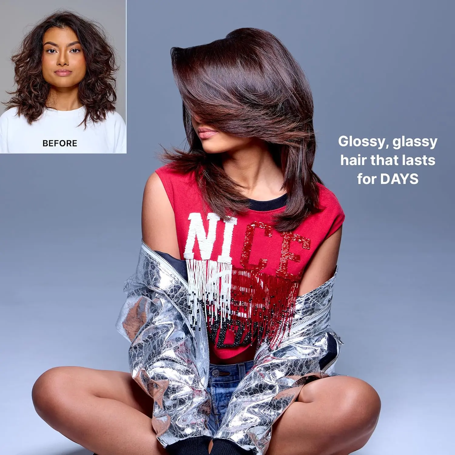 COLOR WOW Dreamcoat Supernatural Spray protects silver hair from humidity, frizz, and heat damage while sealing hair strands.