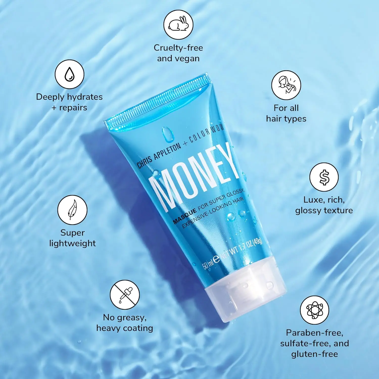 Color Wow Money Masque is a deep conditioning treatment created with celebrity stylist Chris Appleton to hydrate, repair, and silken all hair types.