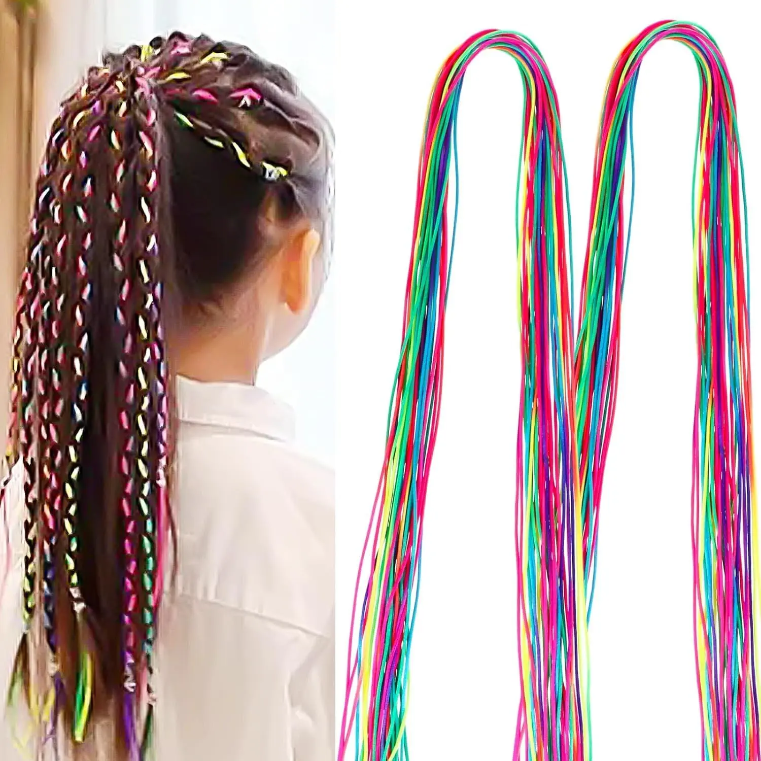 This set features 60 pieces of colorful hair wrap string, perfect for adding a vibrant rainbow accent to braids and hairstyles.