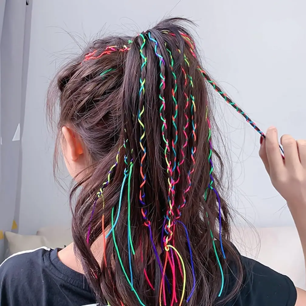 This set features 60 pieces of colorful hair wrap string, perfect for adding a vibrant rainbow accent to braids and hairstyles.