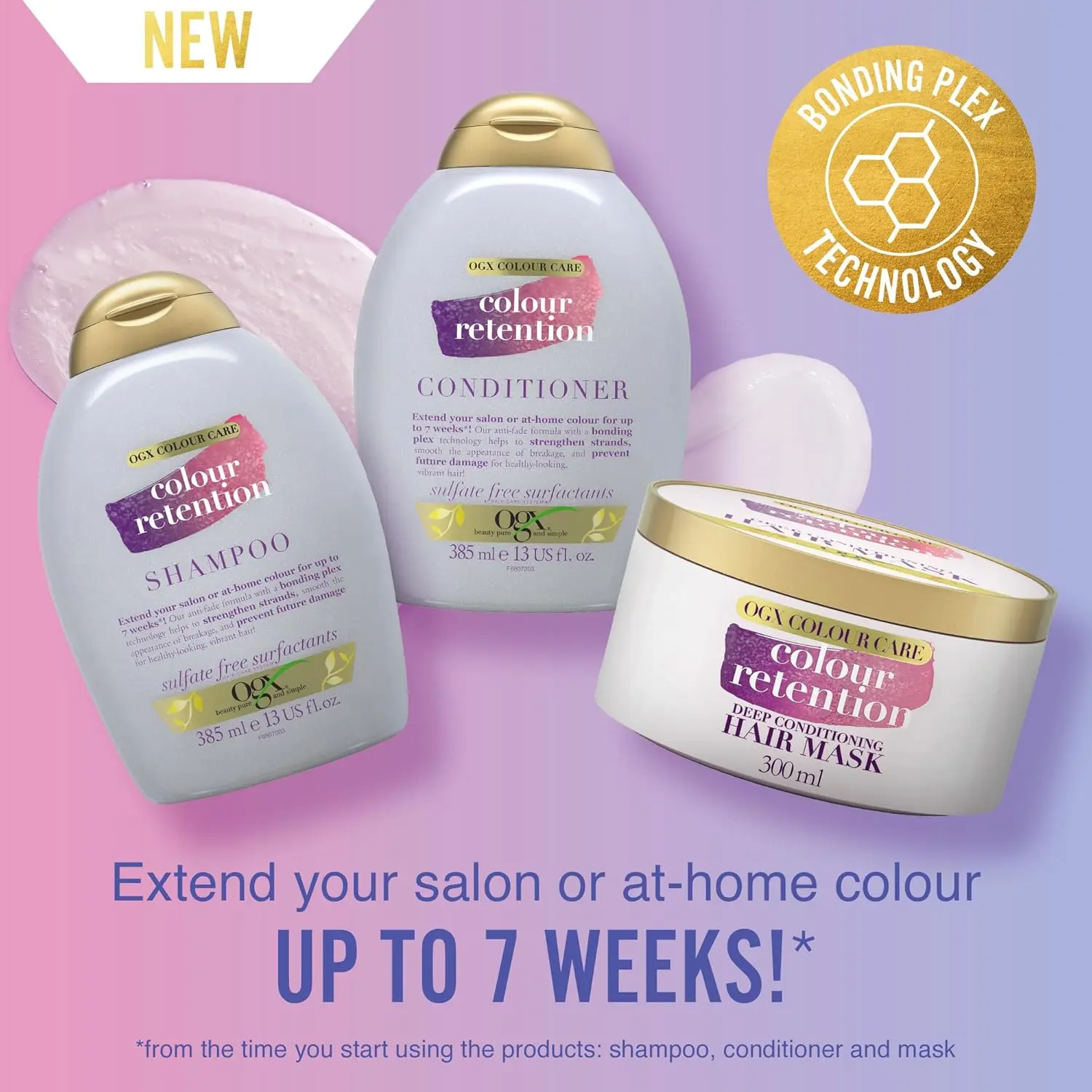 OGX colour care deep conditioning hair mask protects and moisturizes colour-treated hair, retaining vibrancy with UVA/UVB protection.