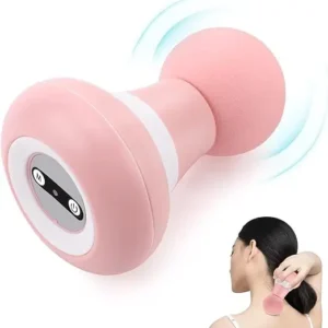 Pink compact handheld electric massage stick with six vibration modes for relieving muscle tension in the neck, shoulder, and back.