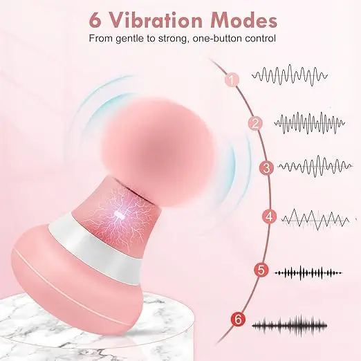 Pink compact handheld electric massage stick with six vibration modes for relieving muscle tension in the neck, shoulder, and back.