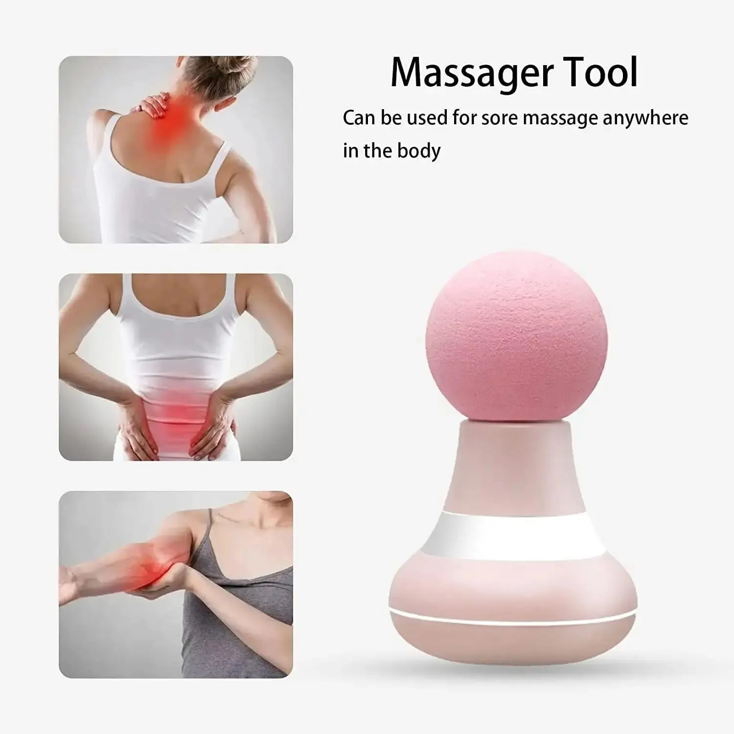 Pink compact handheld electric massage stick with six vibration modes for relieving muscle tension in the neck, shoulder, and back.