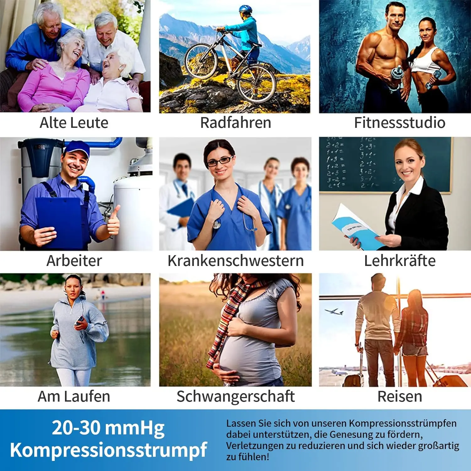 These 20-30 mmHg compression socks provide relief from varicose veins, swelling, edema, and leg pain, perfect for athletes, nurses, pregnant women, and anyone on their feet all day.