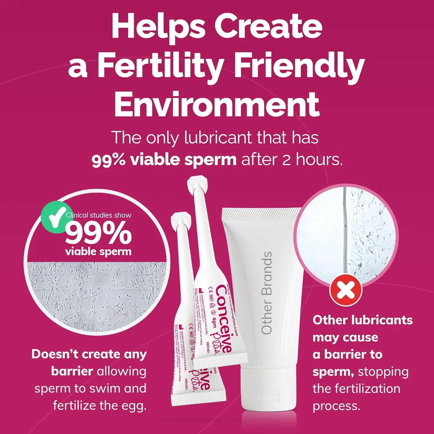 Pre-filled applicators of Conceive Plus fertility lubricant, containing calcium and magnesium, designed to support conception and enhance fertility for couples trying to get pregnant.