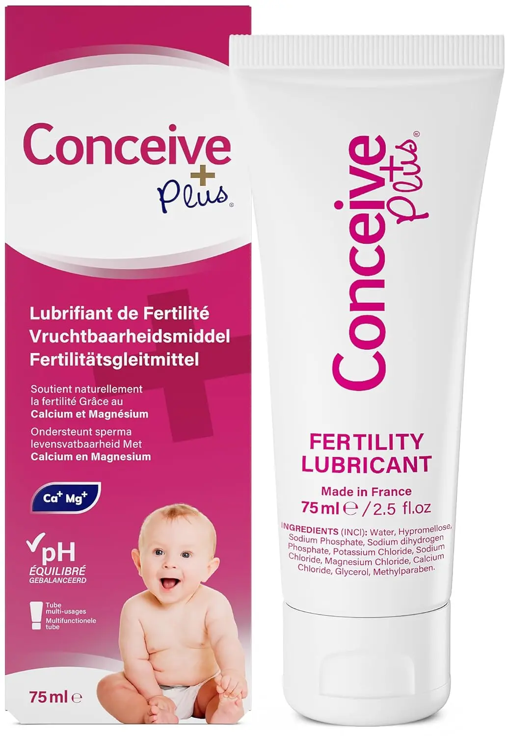 A tube of Conceive Plus Fertility Lubricant Intimate Gel, 75ml, designed to support natural conception.