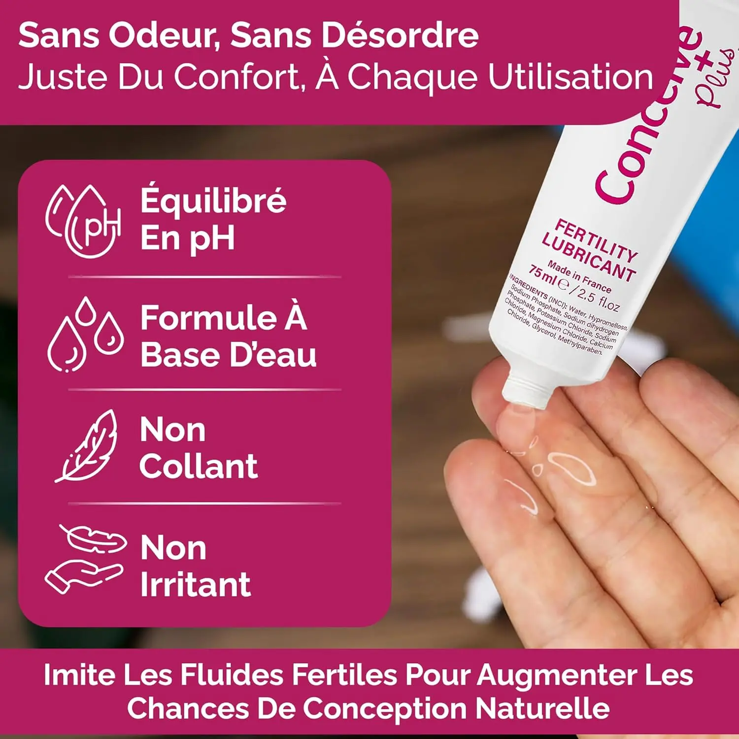 A tube of Conceive Plus Fertility Lubricant Intimate Gel, 75ml, designed to support natural conception.