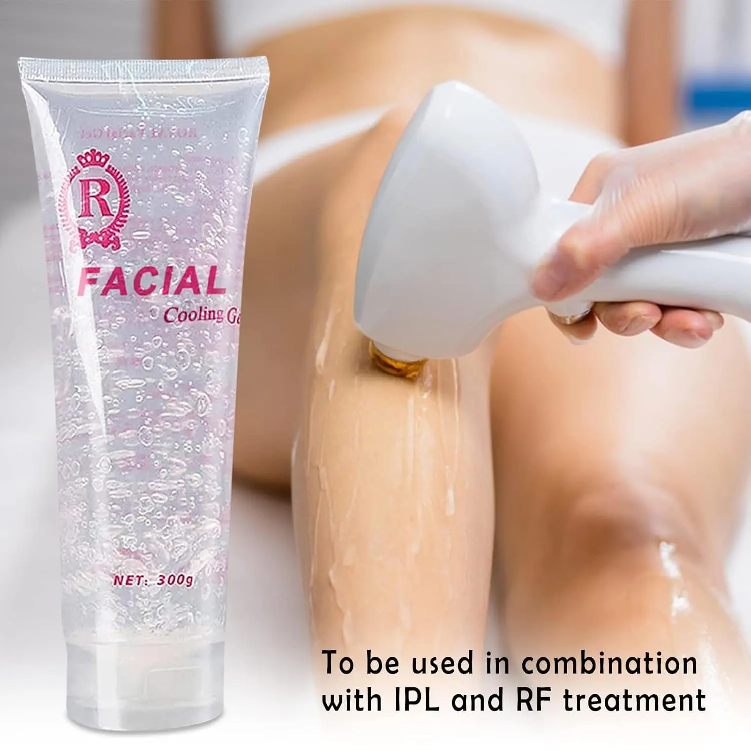 Two tubes of clear, mint-infused conductive gel, rich in collagen and hyaluronic acid, ideal for use with RF facial machines, hair removal, body slimming, and skin tightening treatments to enhance device efficacy and provide smooth conductivity for all skin types.