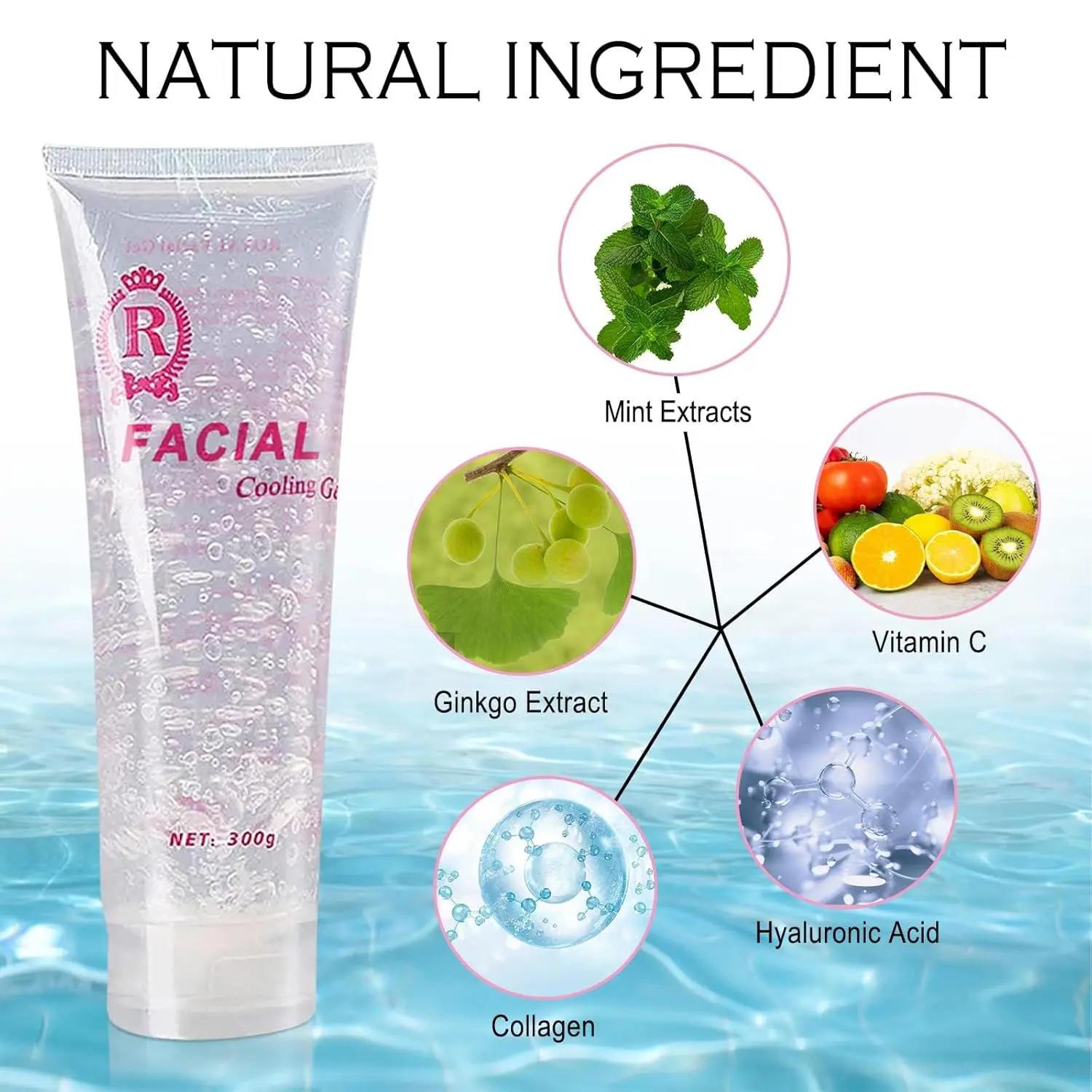 Two tubes of clear, mint-infused conductive gel, rich in collagen and hyaluronic acid, ideal for use with RF facial machines, hair removal, body slimming, and skin tightening treatments to enhance device efficacy and provide smooth conductivity for all skin types.