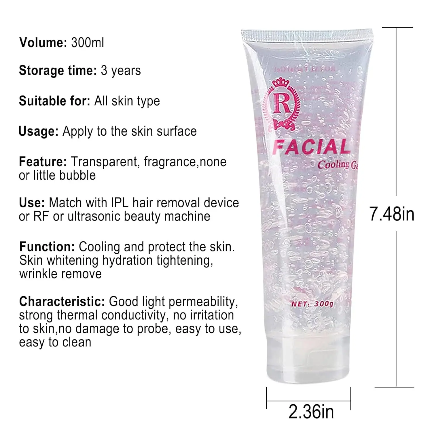Two tubes of clear, mint-infused conductive gel, rich in collagen and hyaluronic acid, ideal for use with RF facial machines, hair removal, body slimming, and skin tightening treatments to enhance device efficacy and provide smooth conductivity for all skin types.