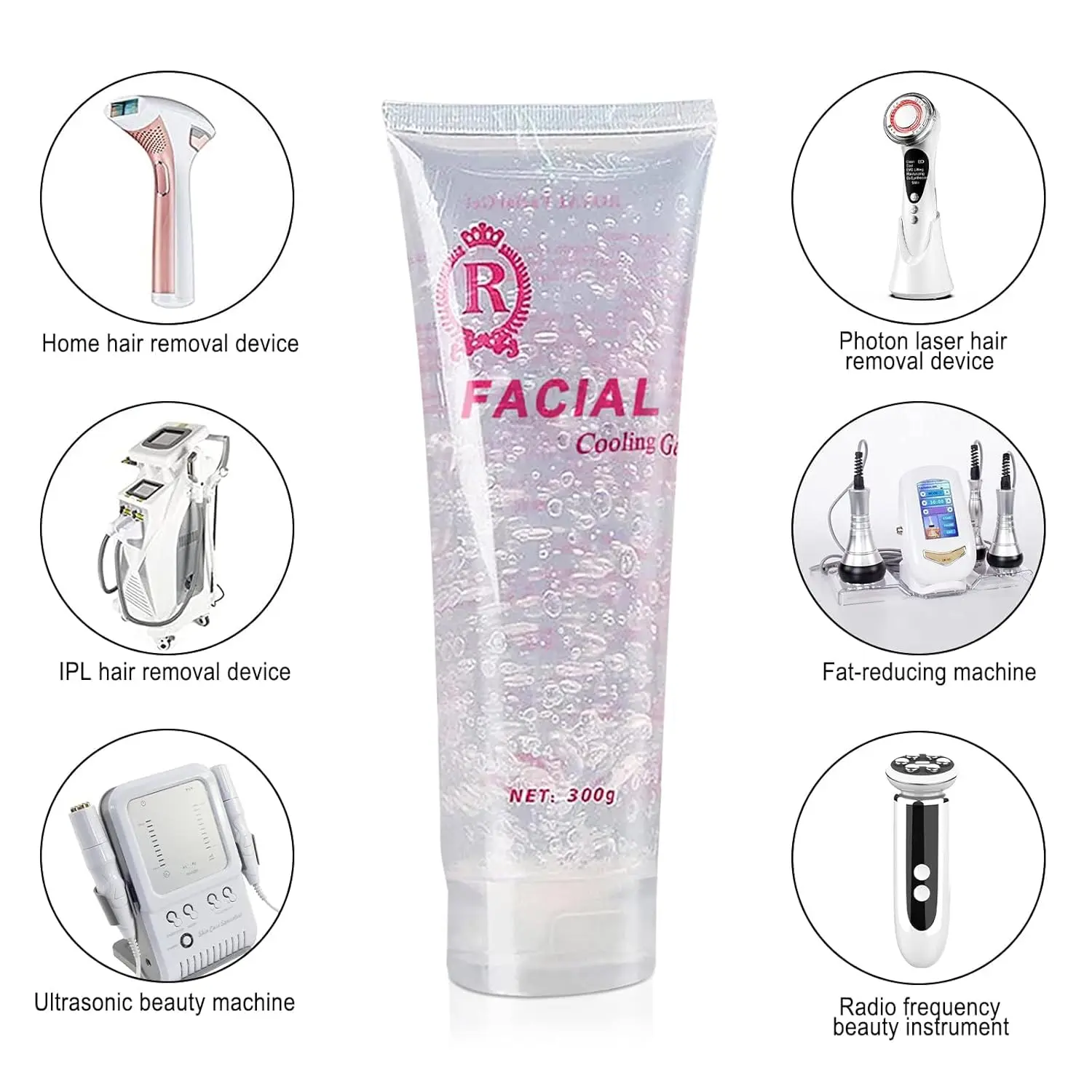 Two tubes of clear, mint-infused conductive gel, rich in collagen and hyaluronic acid, ideal for use with RF facial machines, hair removal, body slimming, and skin tightening treatments to enhance device efficacy and provide smooth conductivity for all skin types.