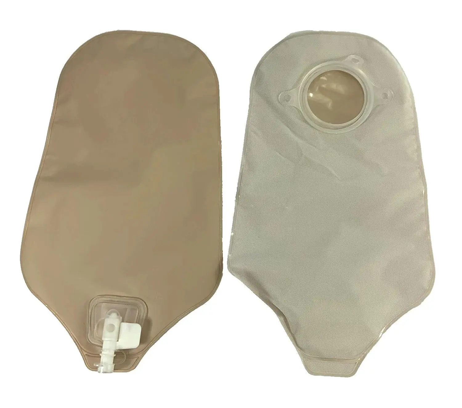 Opaque ConvaTec SUR-FIT Natura urostomy pouch with a 1-3/4 inch flange, one-sided comfort panel and Accuseal tap with valve.